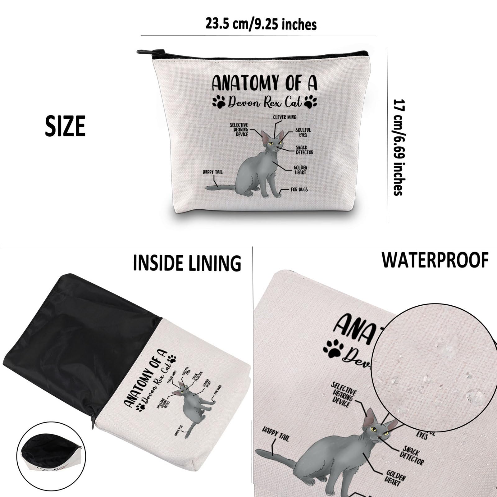 PYOUL Funny Devon Rex Cat Gift Anatomy of A Devon Rex Cat Makeup Bag Devon Rex Cat Mama Cosmetic Bag Devon Rex Cat Owner Gift (Devon Rex Cat Bag) - Image 3