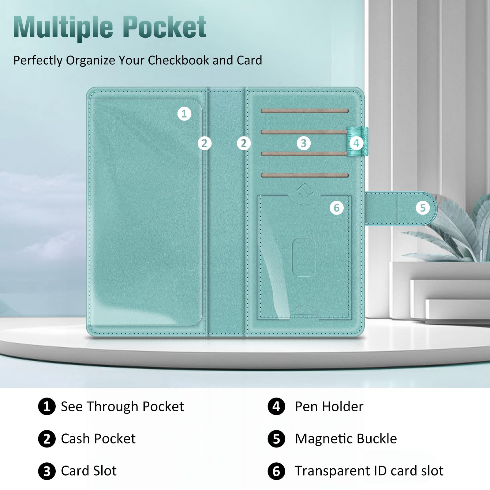 Fintie Couverture de chéquier pour chéquier Personnel, Blocage RFID, Grande capacité, chèques Standard, Double avec Porte-Stylo, emplacements pour Cartes