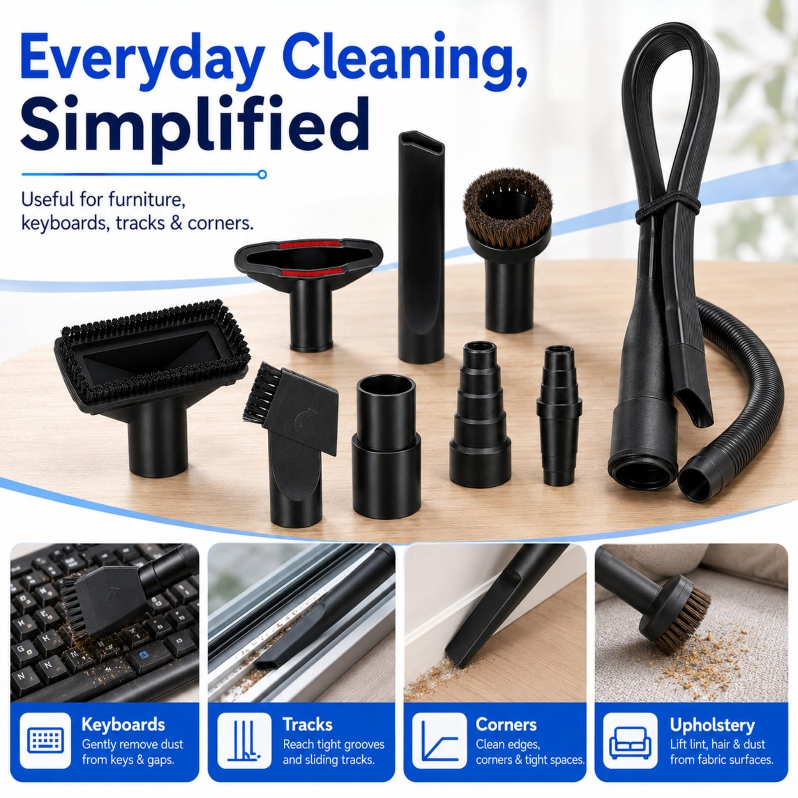 Staubsauger Zubehör Set für Vax C88-W2-P 2014-2023 2024 2025 2026+ | 6/9 Teile Set | Universal Adapter | Fugendüse | Rosshaarbürste | Für Auto Sofa Tierhaare | Für Viele Staubsauger Aufsätze