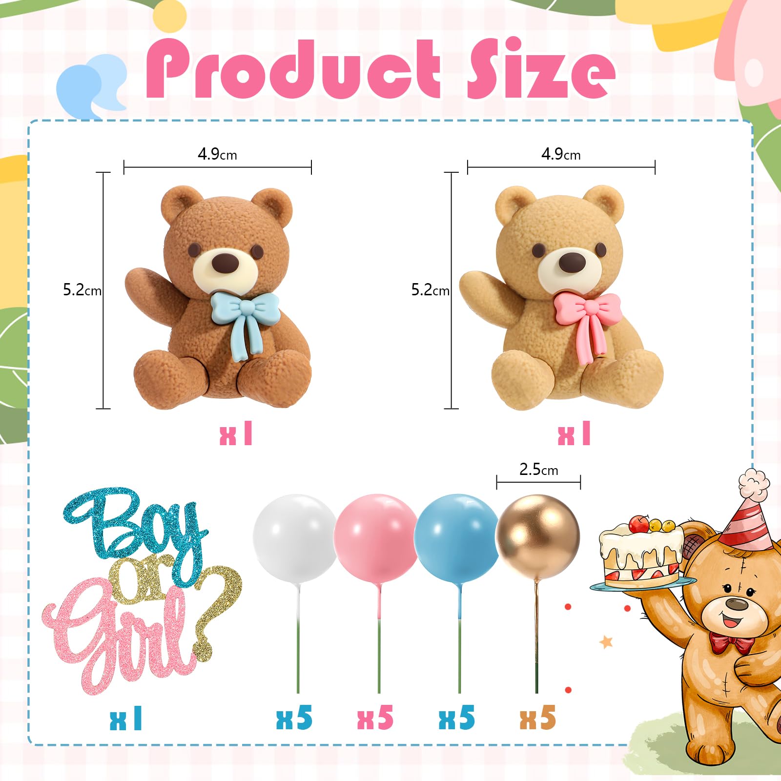 23 PCS Gender Reveal Cake Toppers, Beaer Balls Cake Decorations with Boy or Girl for Gender Reveal Baby Shower Party Supplies - Image 2