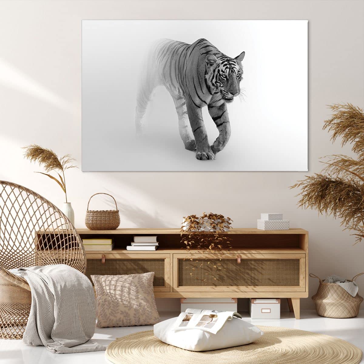 Quadro Su Tela Tigre Bianca E Nera - 120x80 Cm, Moderno, Per Soggiorno, Camera Da Letto, Pronto Da Appendere