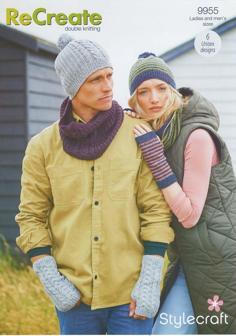 Stylecraft DK Knitting Pattern - 9955 Unisex Wrist Warmers, Snoods & Hats