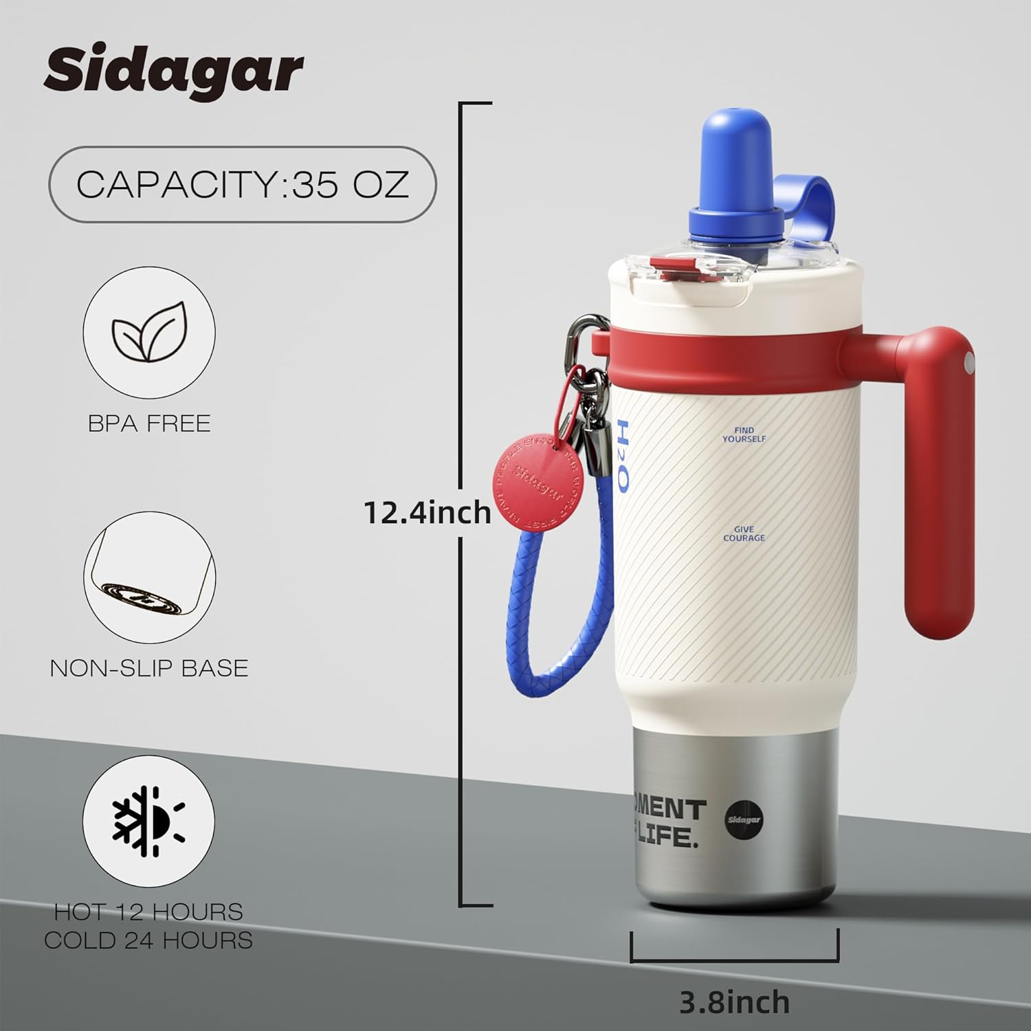 32 oz Insulated Tumbler with Handle and Straw - Premium 316 Stainless Steel Leak-Proof Water Bottle, Ideal for Gym, Office, Travel & Outdoors, BPA-Free Sports Mug - Retro Liberty White - Image 3