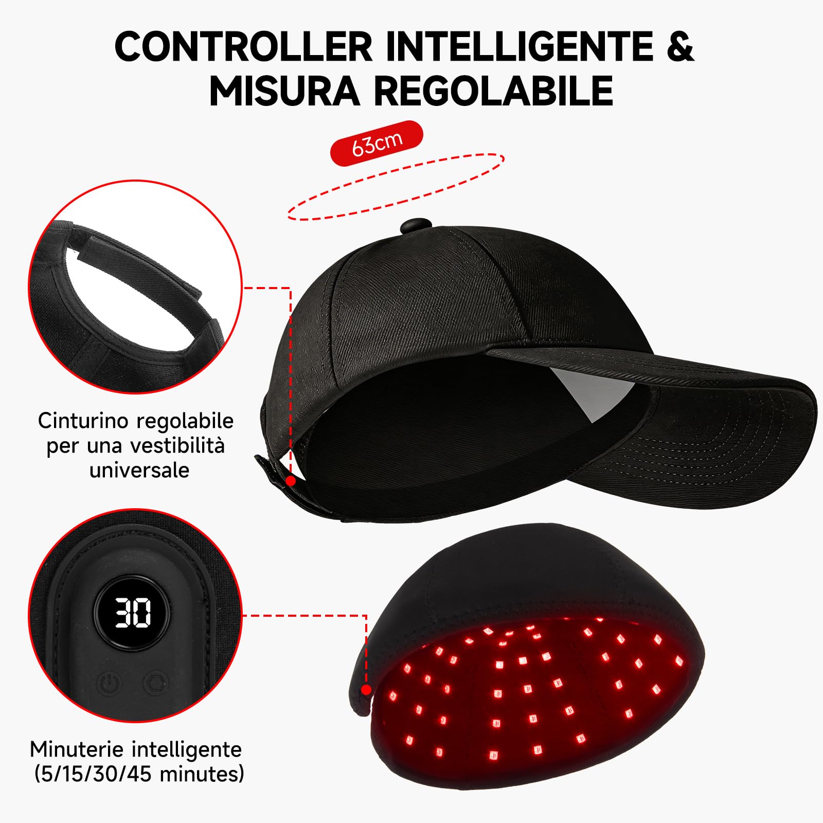 Cappellino Ricrescita Capelli, Cappellino per La Ricrescita Dei Capelli 7 Modalità, 660 nm 850 nm Riduce L'Untuosità E La Caduta Dei Capelli, Migliora La Salute Del Follicolo per Uomo e Donna
