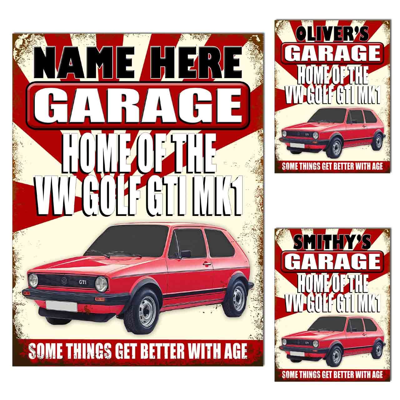 Personalised Garage Metal Tin Sign Plaque Poster Print Gift Dad Mum Man Cave Shed Home Bar Tiki Bar Fathers Day S4 (10x8 inches (Approx) 25cmx20cm, VW Golf GTI MK1 Vintage)
