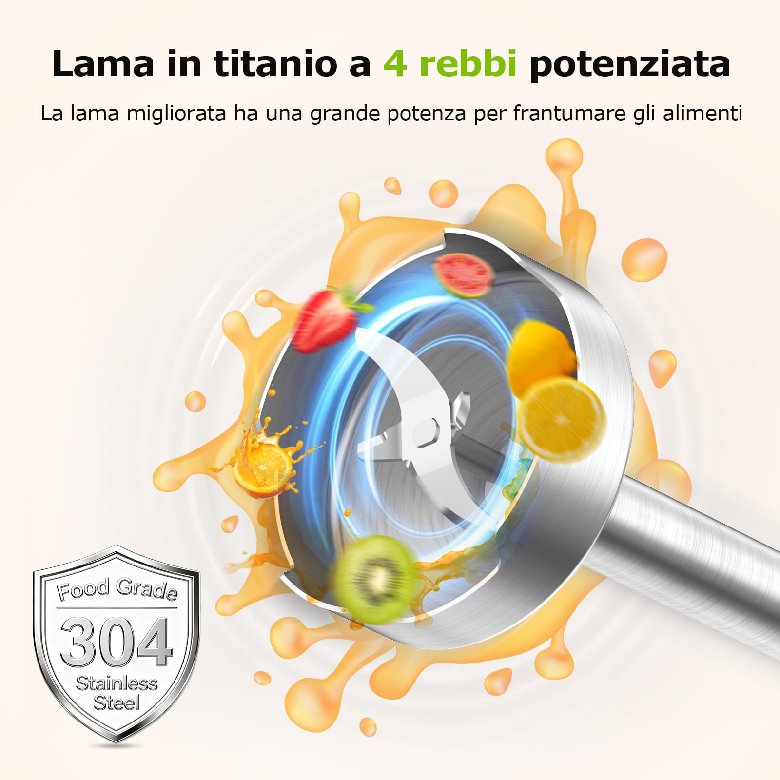 Bonsenkitchen Frullatore a Immersione 2 in 1, 1000 W, Frullatore in acciaio inox, 2 Velocità, con Misurino da 700 ml con Coperchio, per Pappe, Zuppe, Frullati, Puree