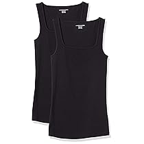 Amazon Essentials Canotta con Scollo Quadrato, vestibilità Aderente Donna, Pacco da 2, Nero, L