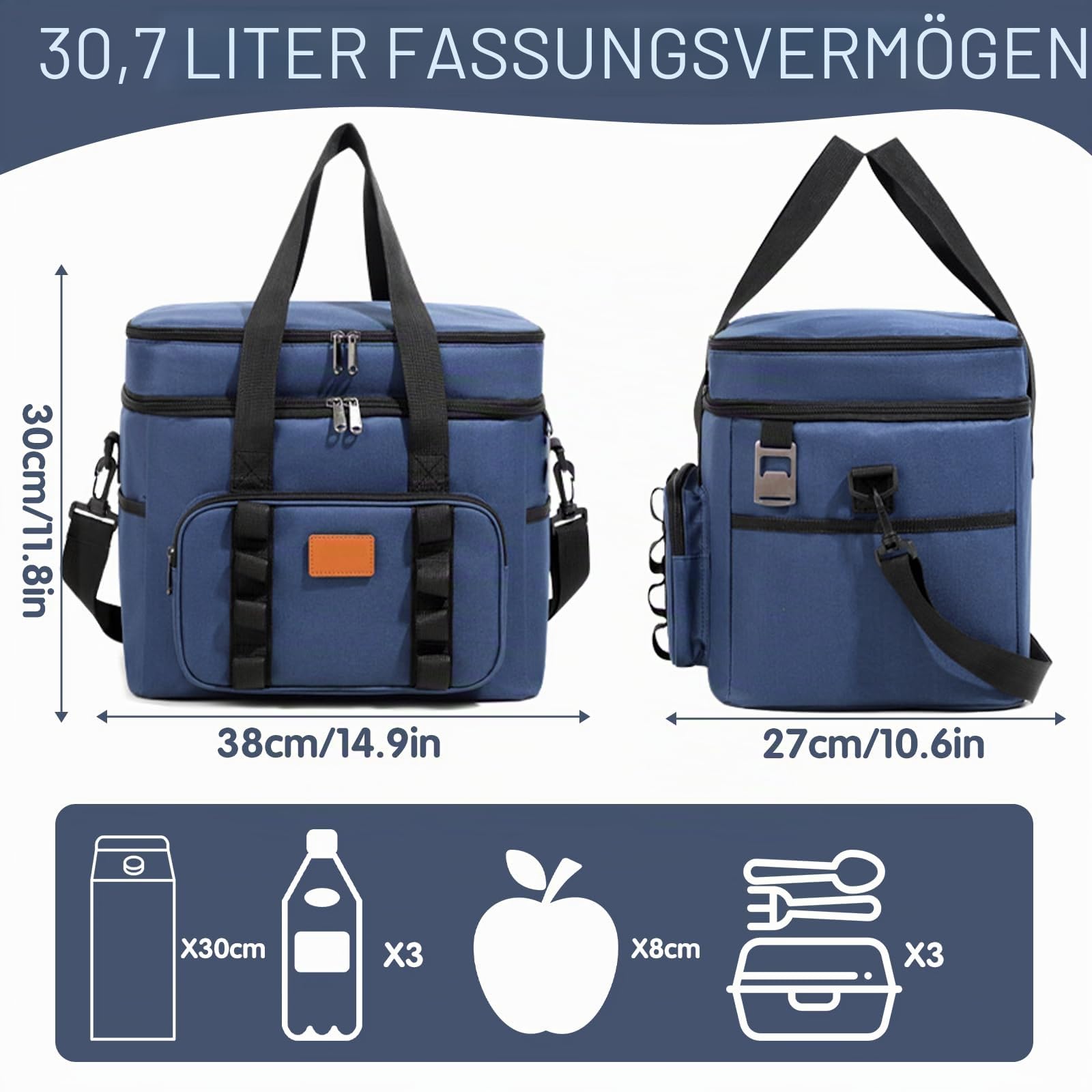 Kühltasche 30.7L Doppel-Kühltasche Groß Faltbar, Thermotasche Hält Warm & Kalt, Picknicktasche mit Schulterriemen,Tragbar Wiederverwendbare Isoliertasche Einkaufstasche