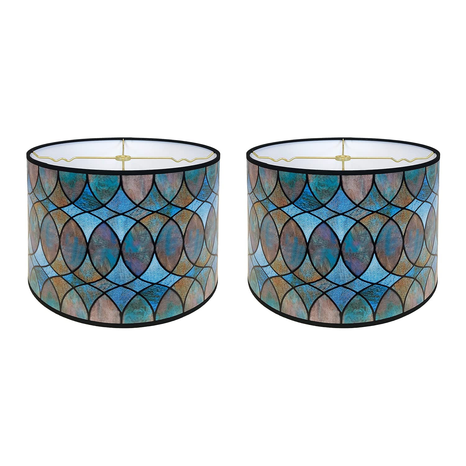 Royal Designs, Inc. Trendy Decorative Handmade Drum Shade, Made in USA, 14in, HBCN-8041-14, Cool Hues - 2 Pk