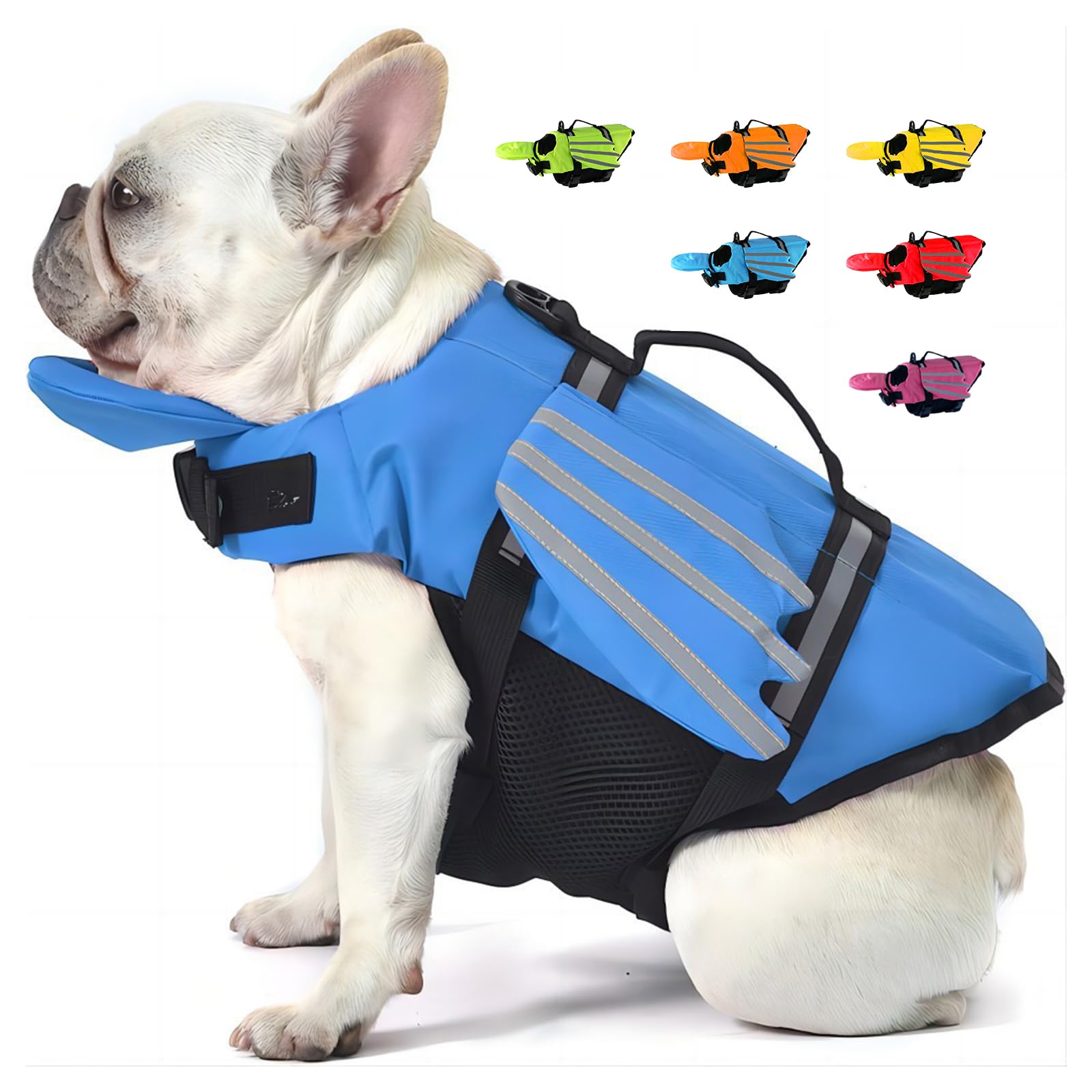 Rettungswesten für Hunde mit Flügel, Schwimmweste Hunde mit Kinnschwimmer, Leicht und Sicher für Wassersport hundeschwimmweste mit Griff und Reflektierend für Kleine Mittlere und Große Hunde Blau M