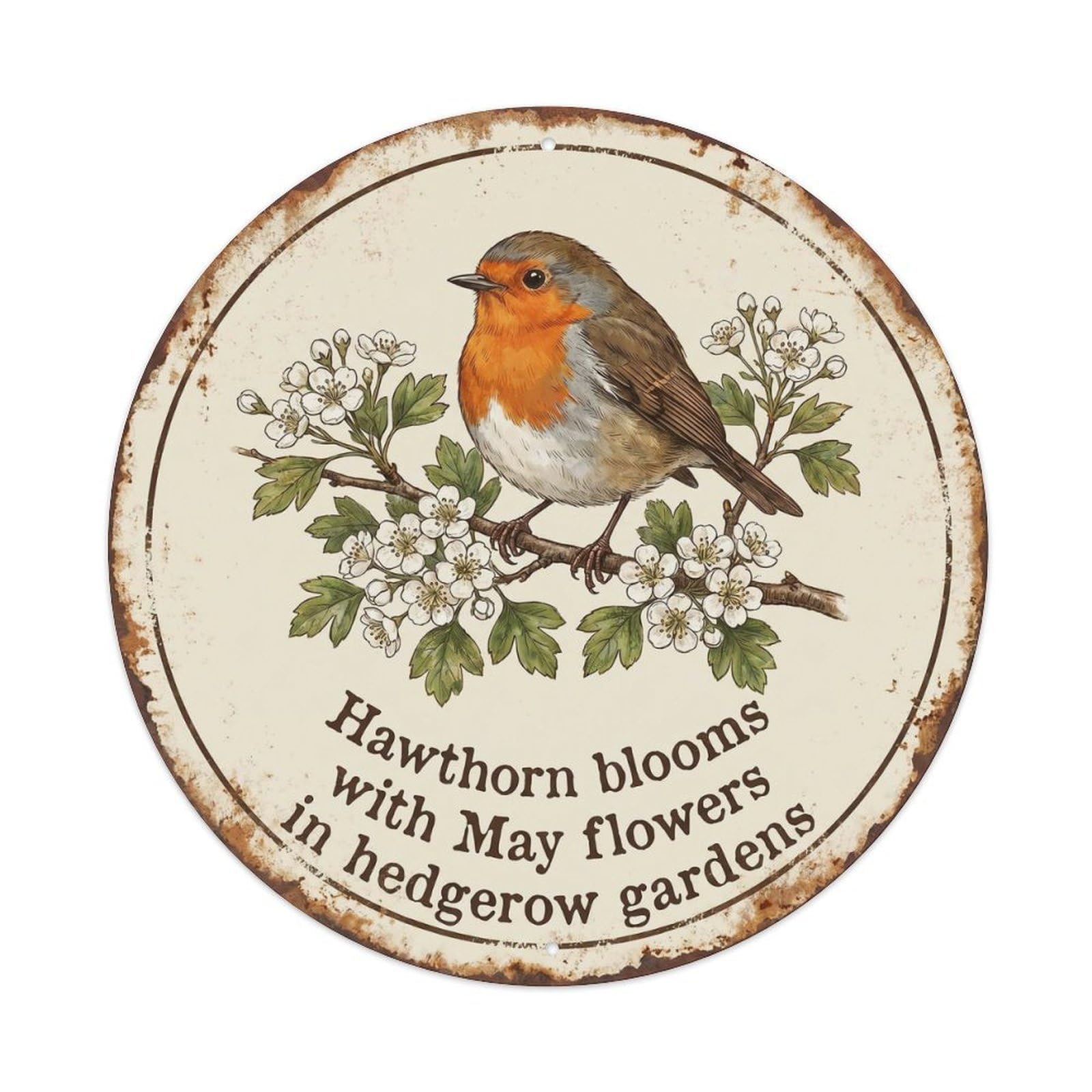 Robin Bird Garden Quote Hawthorn CircleMetal Tin Sign