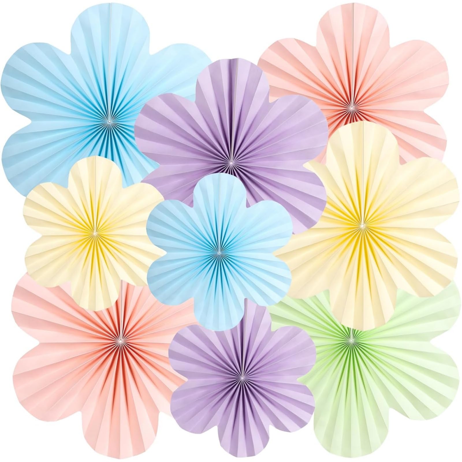 9Pcs Paper Flowers Decorations, Hanging Fan Decor for Party Birthday (9PCS Pastel Paper Flowers)