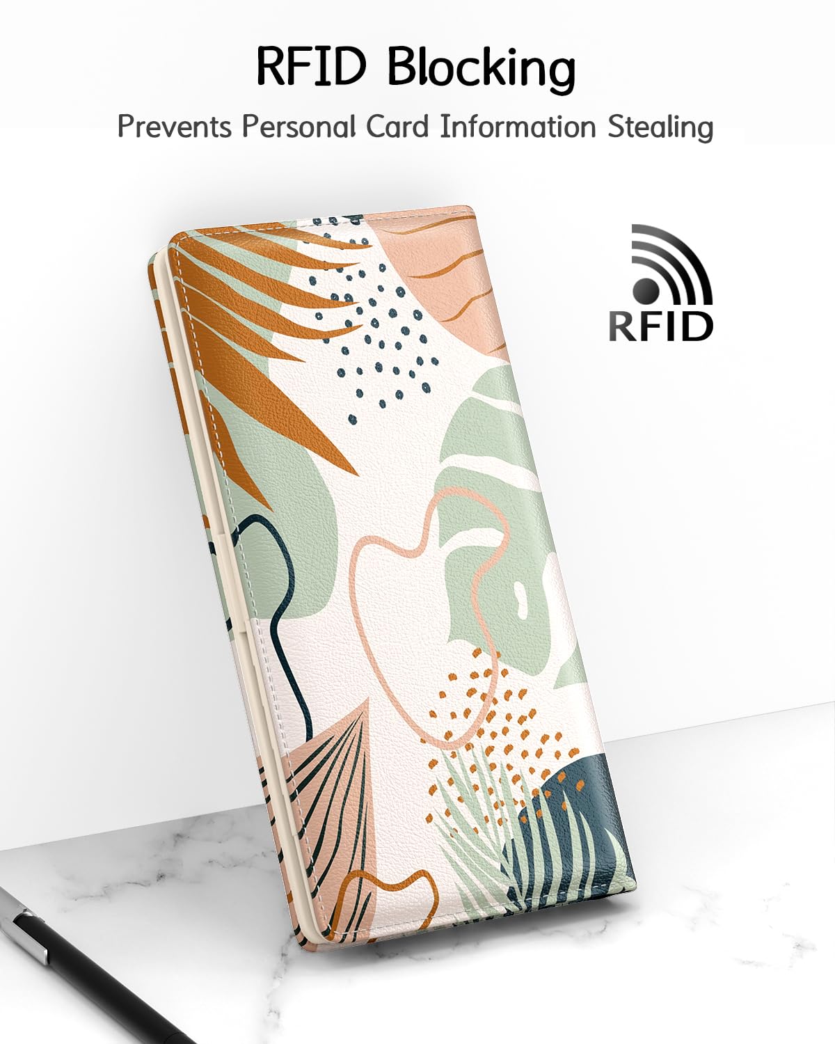 Nipichsha Womens Wallet, RFID Slim Wallets for Women, Thin Ladies Credit Card Holder Purse, Cute Leather Bifold Clutch Billfold with 11 Card Slots & ID Window, Boho Leaves