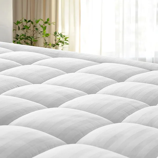 Ultra Soft Cotton Pillow Top Mattress Topper Queen Size for Back Pain Relief - Breathable Cotton Mattress Pad - 8-22" Unique Design Deep Skirt (60 x 80 Inches, White)