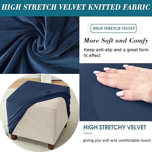 Miniatura 4 de HFCNMY Funda otomana cuadrada, de terciopelo elástico, funda otomana cuadrada, funda otomana gruesa, lavable, funda otomana de almacenamiento con