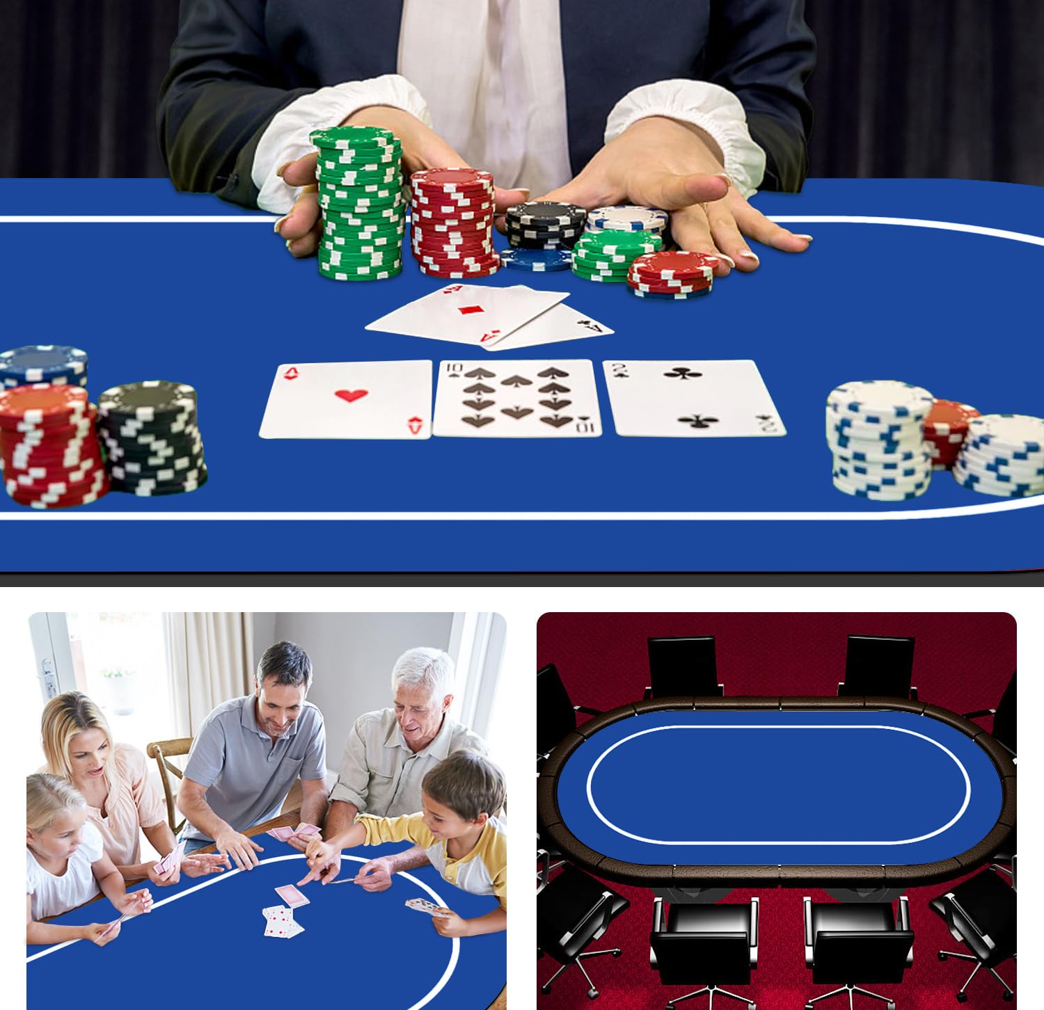 LaiEr Tapete de Póquer multijugador Tapete de Goma de Texas póquer tapete de póquer Plegable Almohadilla de Mesa de póquer portátil póquer Juego de póquer Blackjack (180*90*0.2cm,Blue)