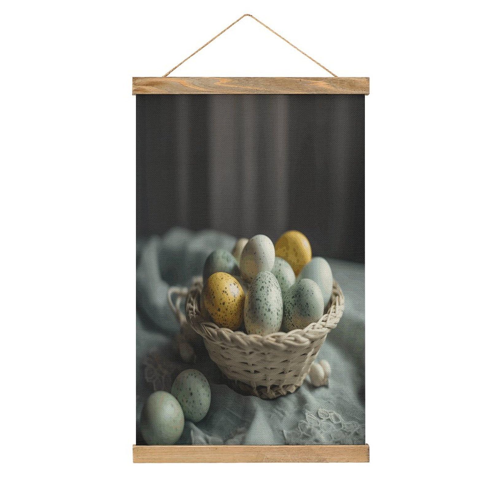 FekiLoot Easter Egg Basket Linen Hanging Painting Vintage Poster Hanger Frame Wall Decor Art Painting Printed on Linen Without Fading Living Room Office Bedroom Playroom Apartment Decor