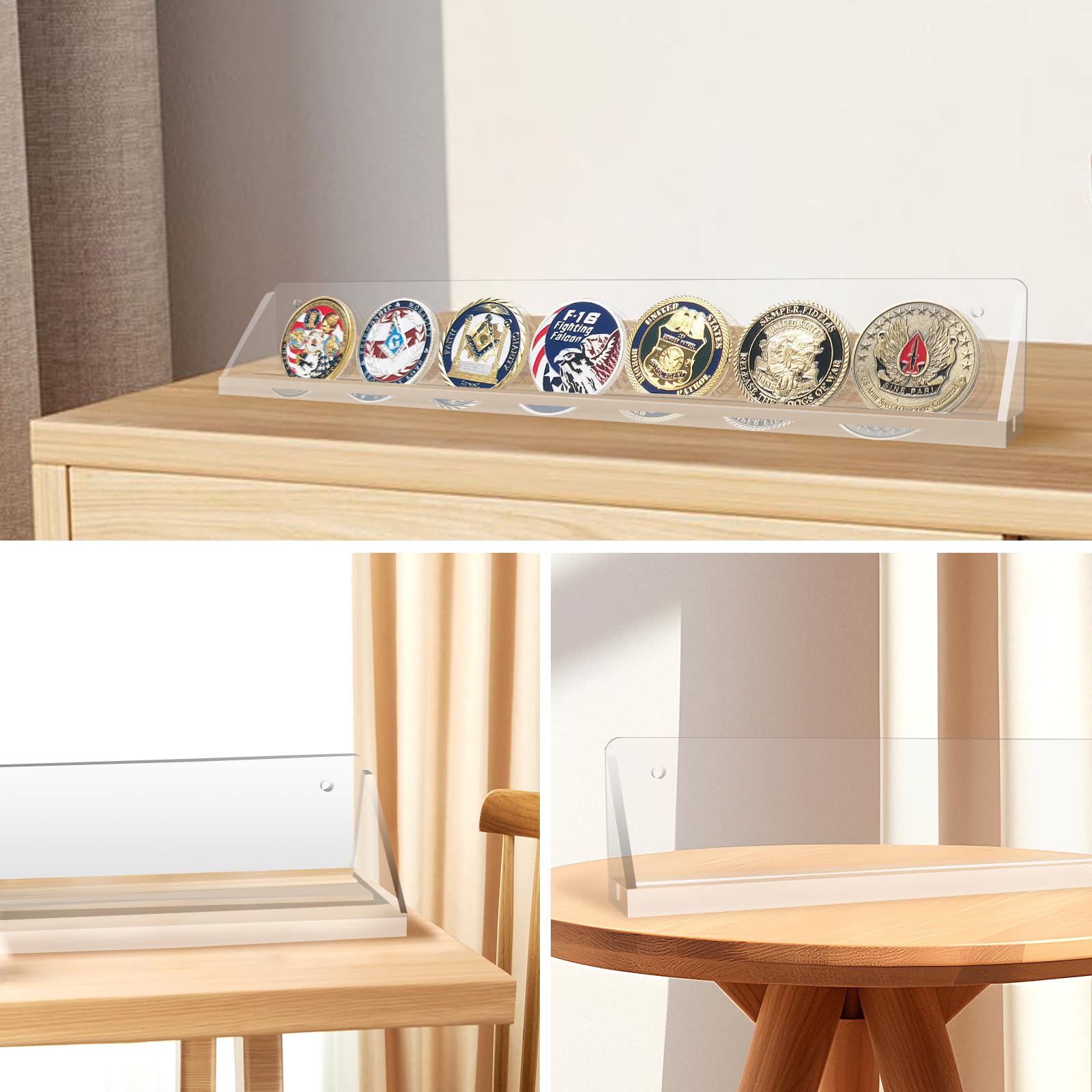 Espositore da parete in acrilico trasparente per monete e collezione di monete, set di 4 (4, 32 x 3,3 x 4,8 cm)
