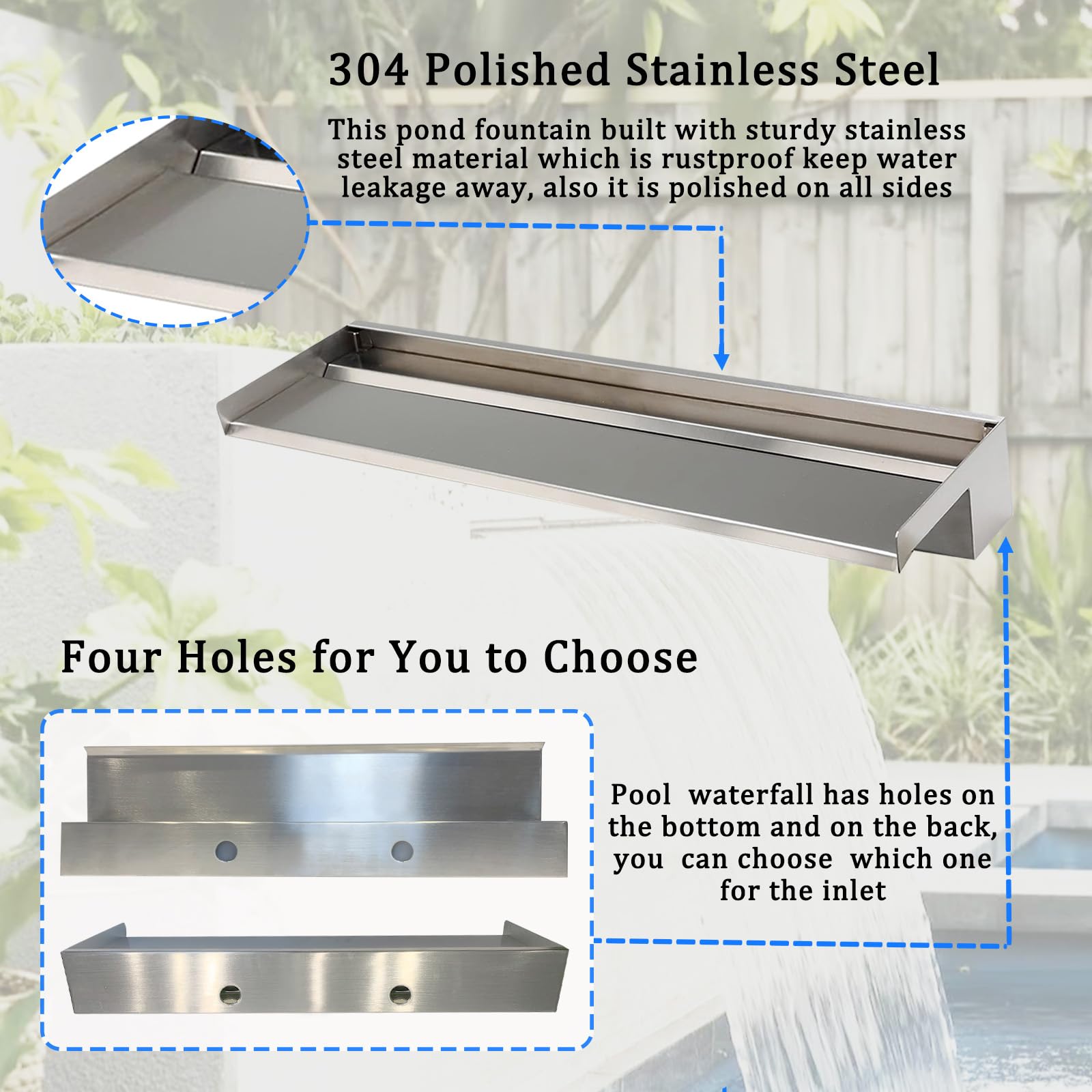 Waterfall Spillway Fountain 304 Stainless Steel Water Pool Fountain ...