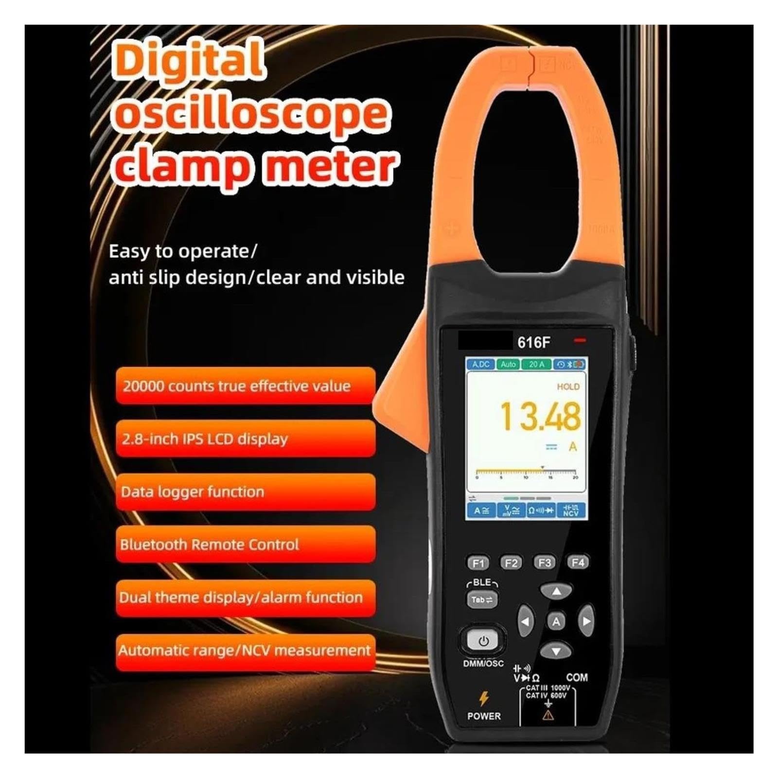 Osciloscopios, Pinza amperimétrica para osciloscopio 3 en 1 VC 616E 616F 19999 recuentos Medidor Bluetooth con carga directa USB(VC616E)
