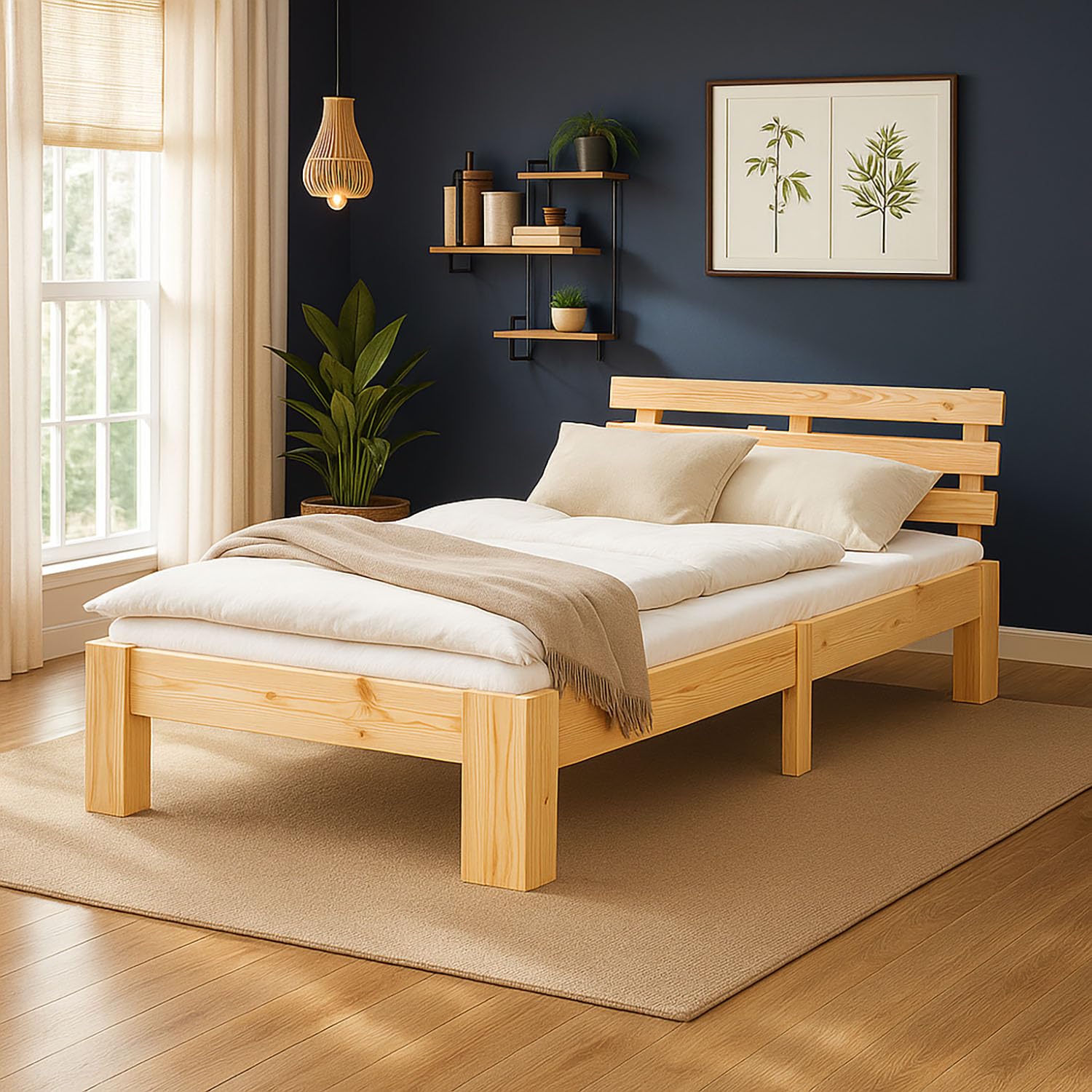 Homestyle4u Bett 90x200 mit Lattenrost Holz Kiefer Natur Holzbett 90x200 Einzelbett 90 x 200 cm Massivholzbett Bettgestell