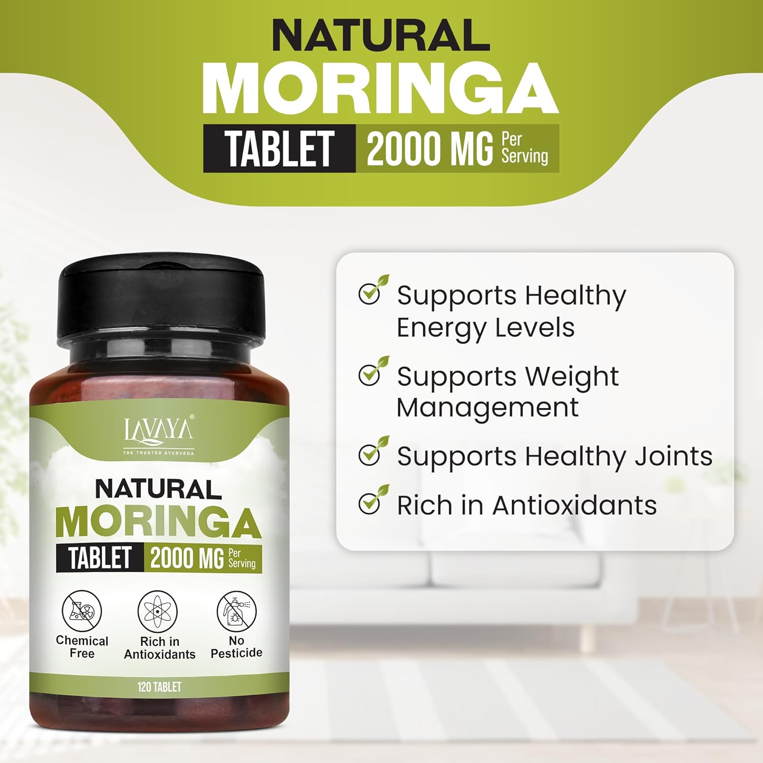 Lavaya Organic Moringa Tablet - 120 Tablet (each 500mg each). Drumstick leaf powder tablets | 100% pure and natural | Rich in antioxidants | Supports immunity and digestion. Organic herbal diet supplement Lavaya Organic Moringa Tablet - 120 Tablet (each 500mg each). Drumstick leaf powder tablets | 100% pure and natural | Rich in antioxidants | Supports immunity and digestion. Organic herbal diet supplement