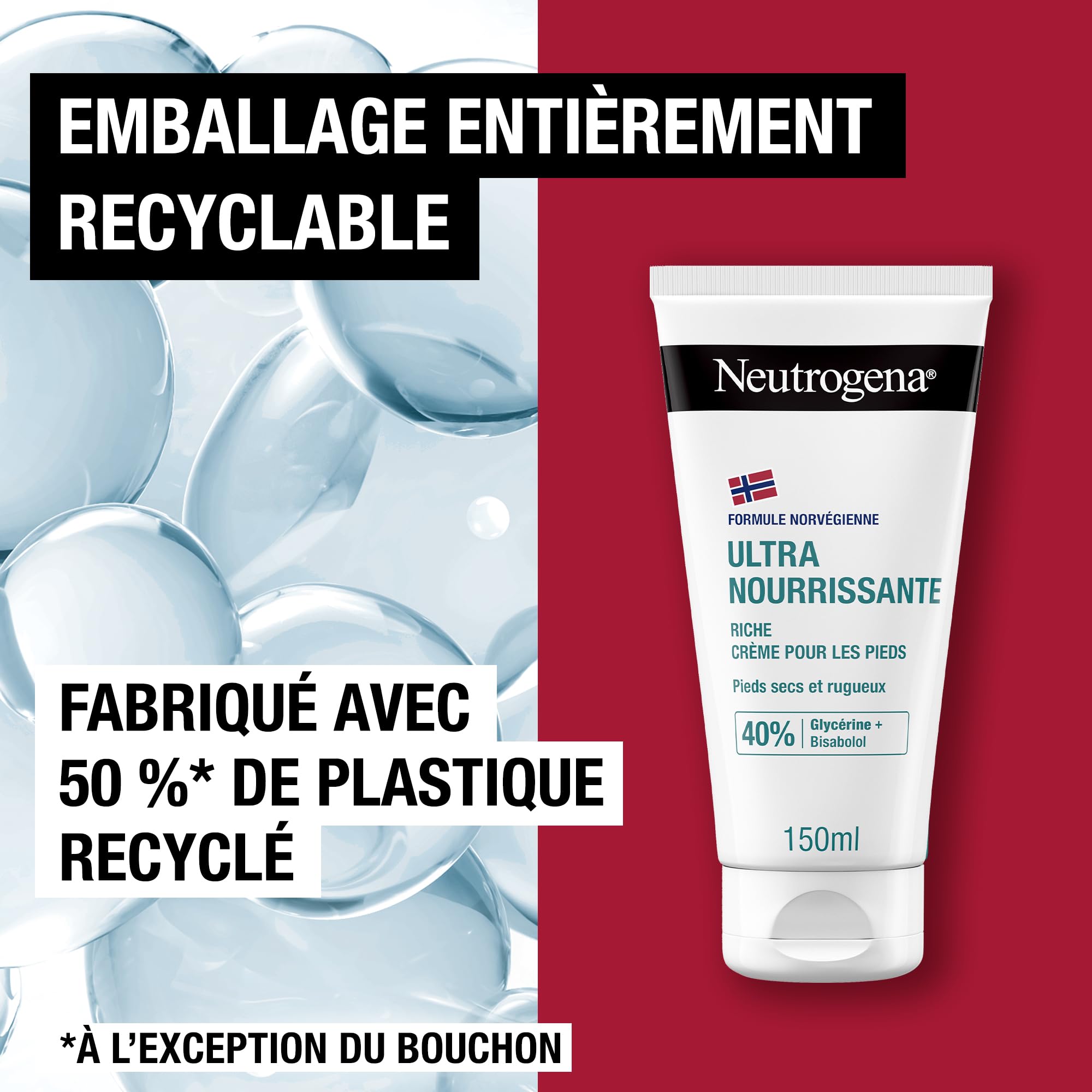 Neutrogena – Crème Pieds Nutrition Intense Formule Norvégienne (tube de 150 ml) – Crème de soin pour pieds très sec et abîmés – Crème hydratante enrichie en glycérine et bisabolol
