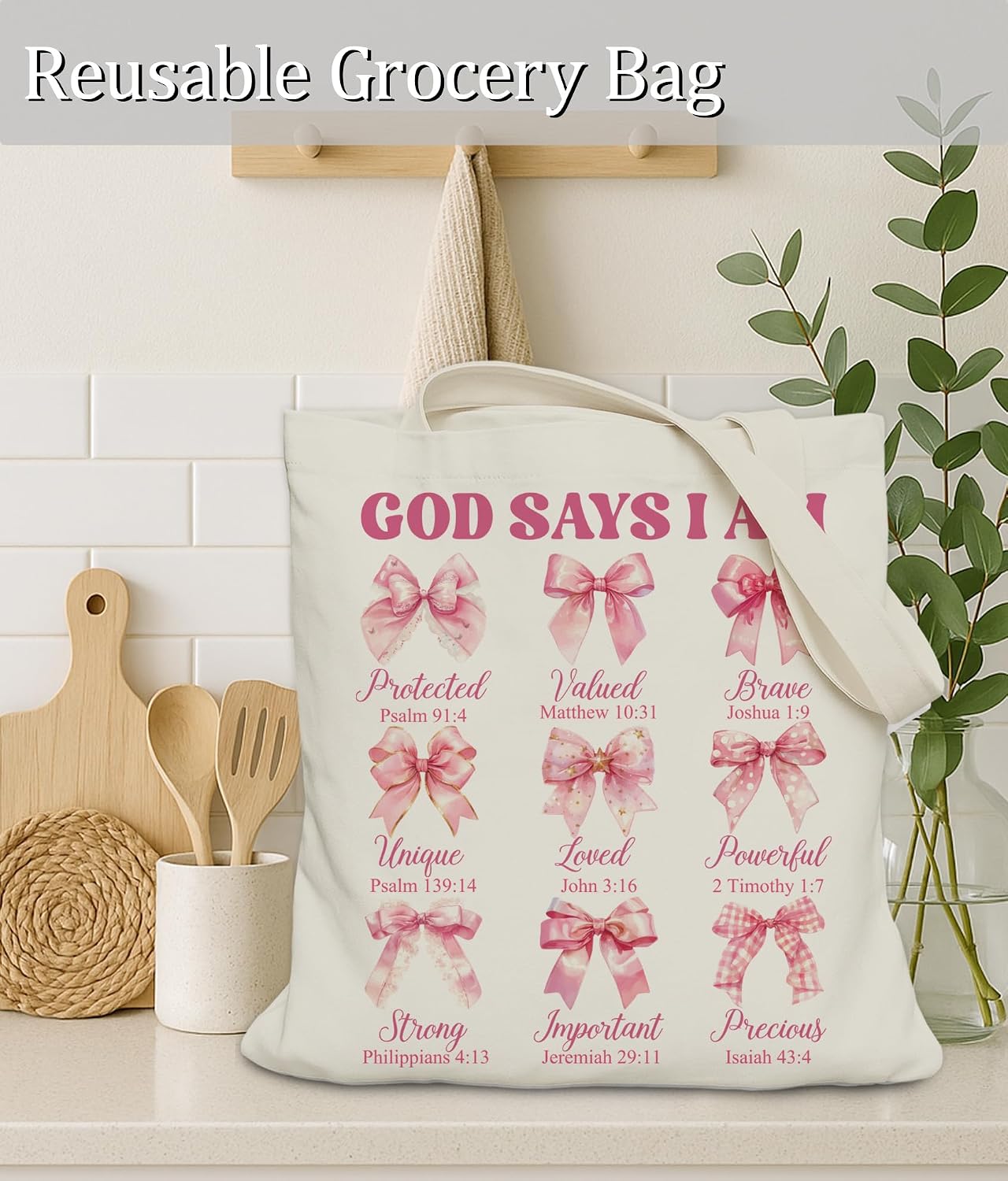 Aesthetic Christian Gifts Tote Bag for Church, Religious Tote Bag for Bible Study, Medium Size with Inner Pocket