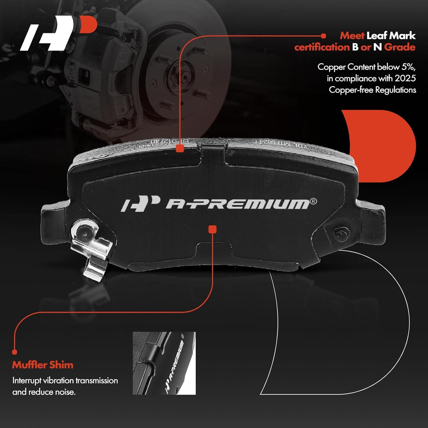 A-Premium Rear Ceramic Brake Pads Set Compatible with Dodge and Jeep Models - Nitro 2007-2011, Liberty 2008-2012, Wrangler 2007-2017, Wrangler JK 2018, with Hardware, 4-Pack