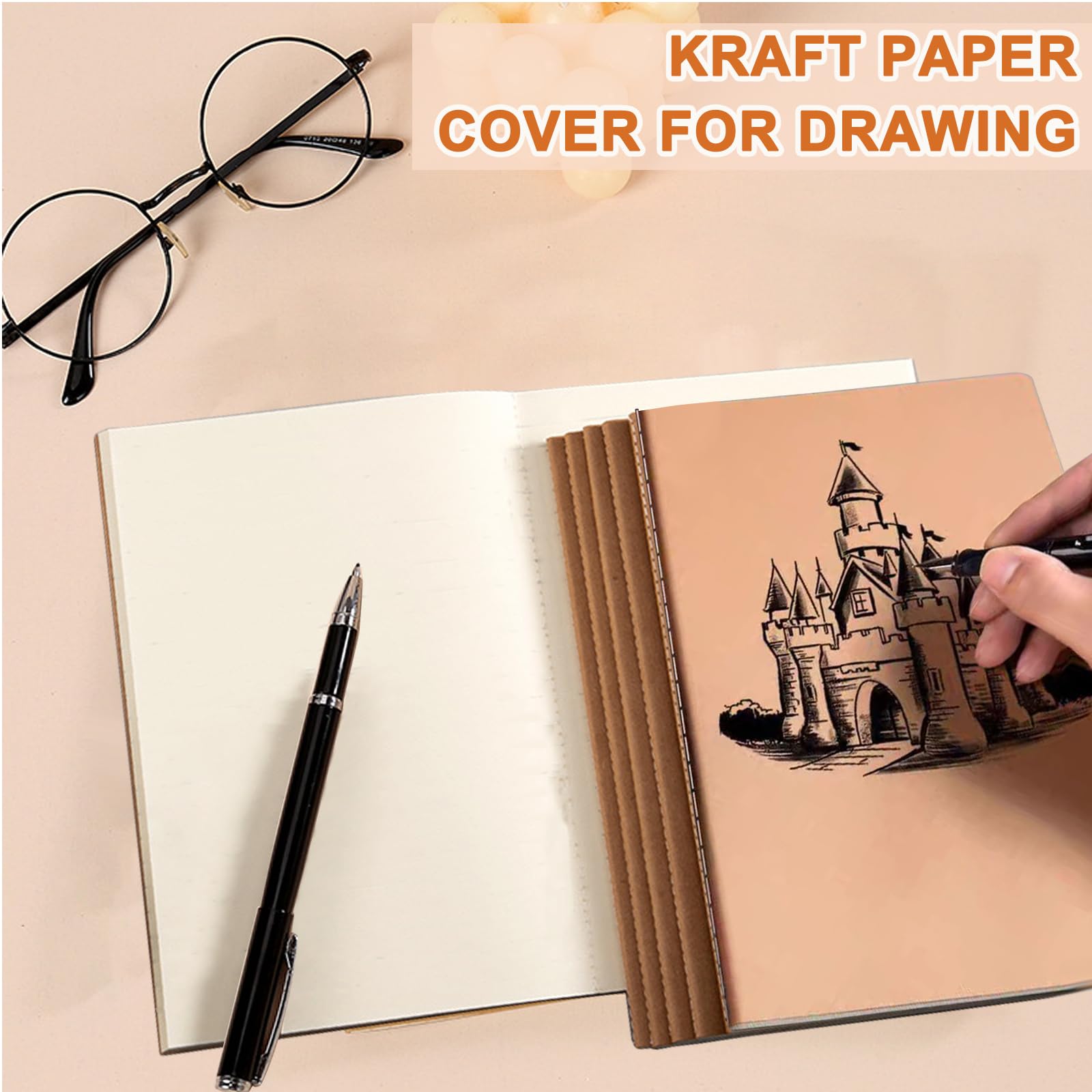 Megcdtr A5 Blank Notebooks, 24 Pack Kraft Notebooks, 72-Page Bound Notebook, Kraft Cover Blank Notebook for Students Travelers Making Plans Writing Memos Office School Supplies(21 * 14cm) - Image 4