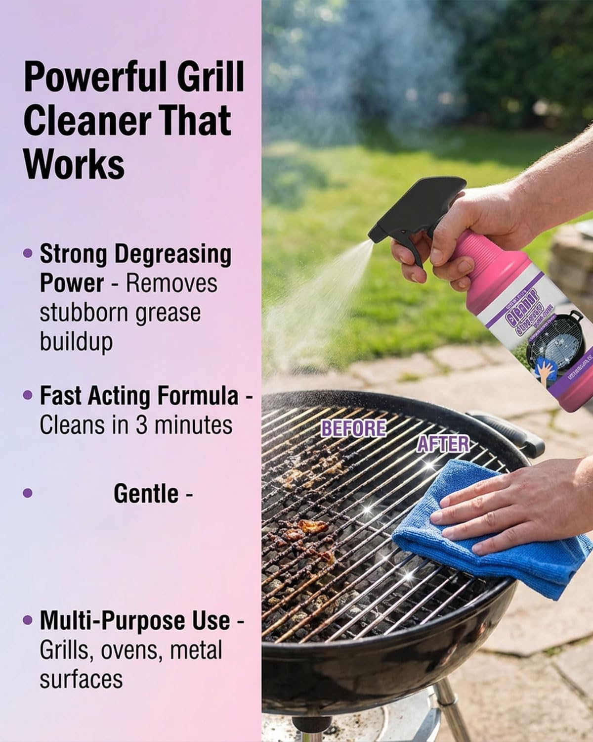 Heavy Duty Bbq Grill Degreaser, spray sgrassante ad azione rapida ad alte prestazioni, potente detergente per griglie bruciate e residui di cibo per griglie, forni, padelle, acciaio inox (3 pezzi)