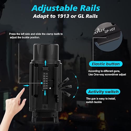 Miniatura 8 de Linterna láser de pistola de 1750 lúmenes, luz de arma Picatinny de aluminio de grado aeronáutico, luz de pistola ajustable montada en riel y combo