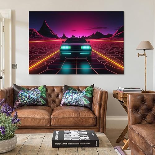 Miniatura 3 de Pósteres retro futurista de neón para automóvil, puesta de sol, Synthwave Retrowave para habitación, decoración de pared de automóvil, impresiones