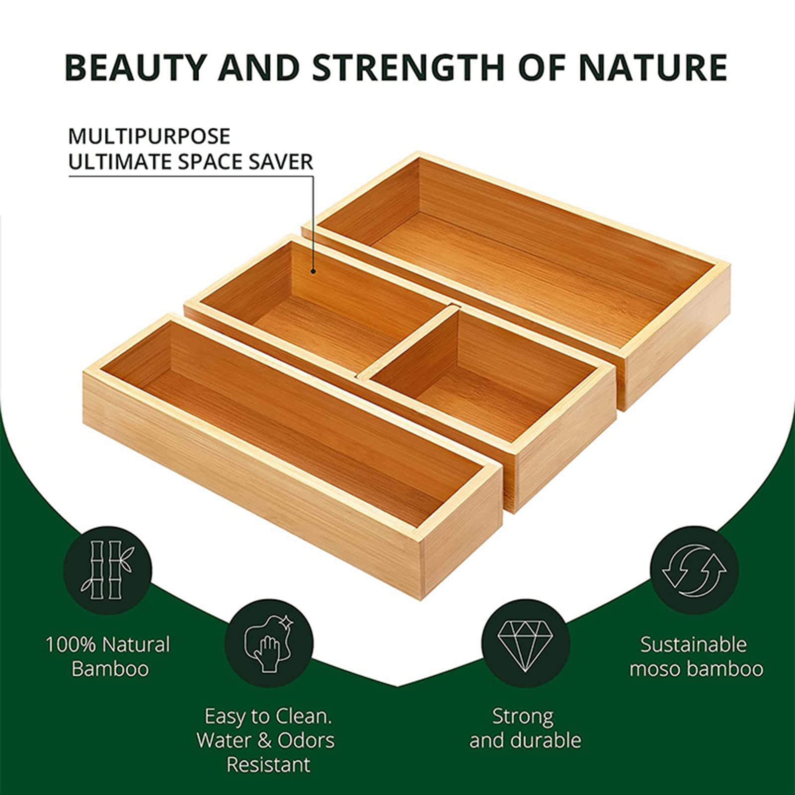 RWRAPS Cubiertos Cajón Organizador Bandeja Cubiertos Bandeja de Almacenamiento Cubiertos Divisor Utensilios Caddy para cajón de Cocina, encimera, Maquillaje, baño Organizador de Madera