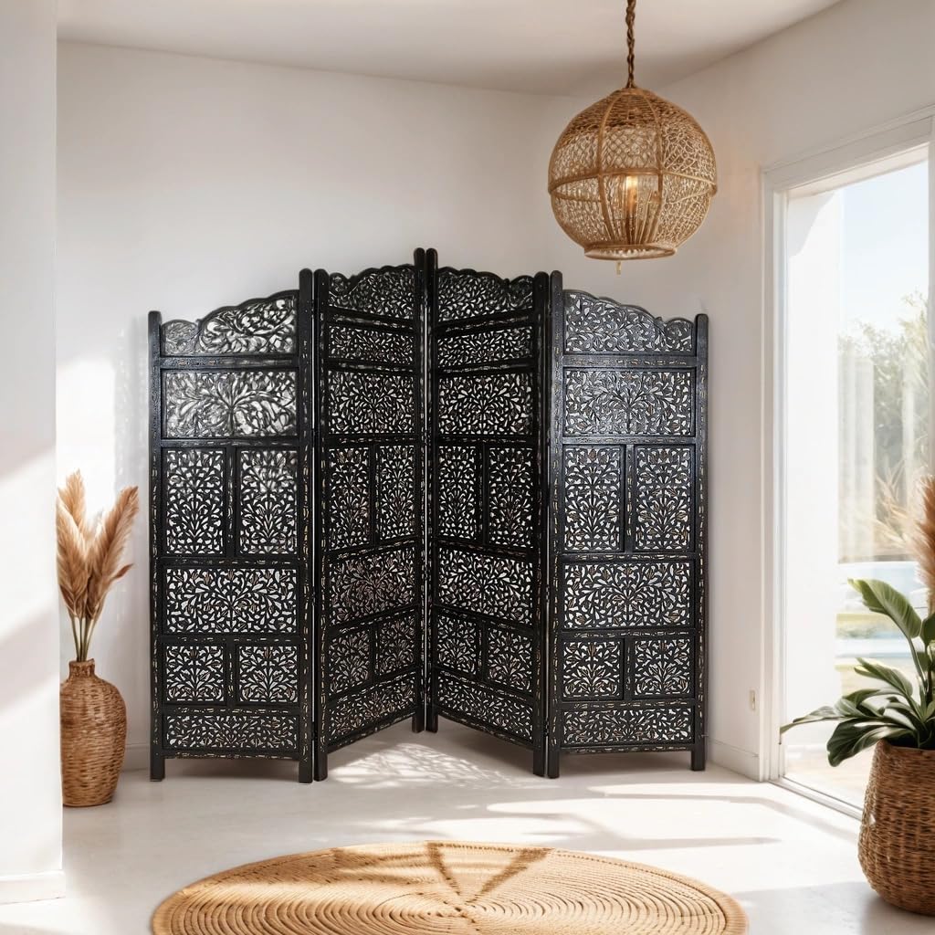 Abhinava Marrakesch Oriëntaals kamerscherm - 150 x 180 cm hoog in bruin | Indiase scheidingswand als scheidingswand of decoratie in de kamer of privacy in de tuin, terras of balkon