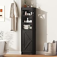 Viroformo 60.9" Narrow Bathroom Storage Cabinet - Farmhouse Tall Tower with Door, Adjustable Shelves, Black Freestanding Organizer for Kitchen Entryway
