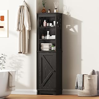 Viroformo 60.9" Narrow Bathroom Storage Cabinet - Farmhouse Tall Tower with Door, Adjustable Shelves, Black Freestanding Organizer for Kitchen Entryway