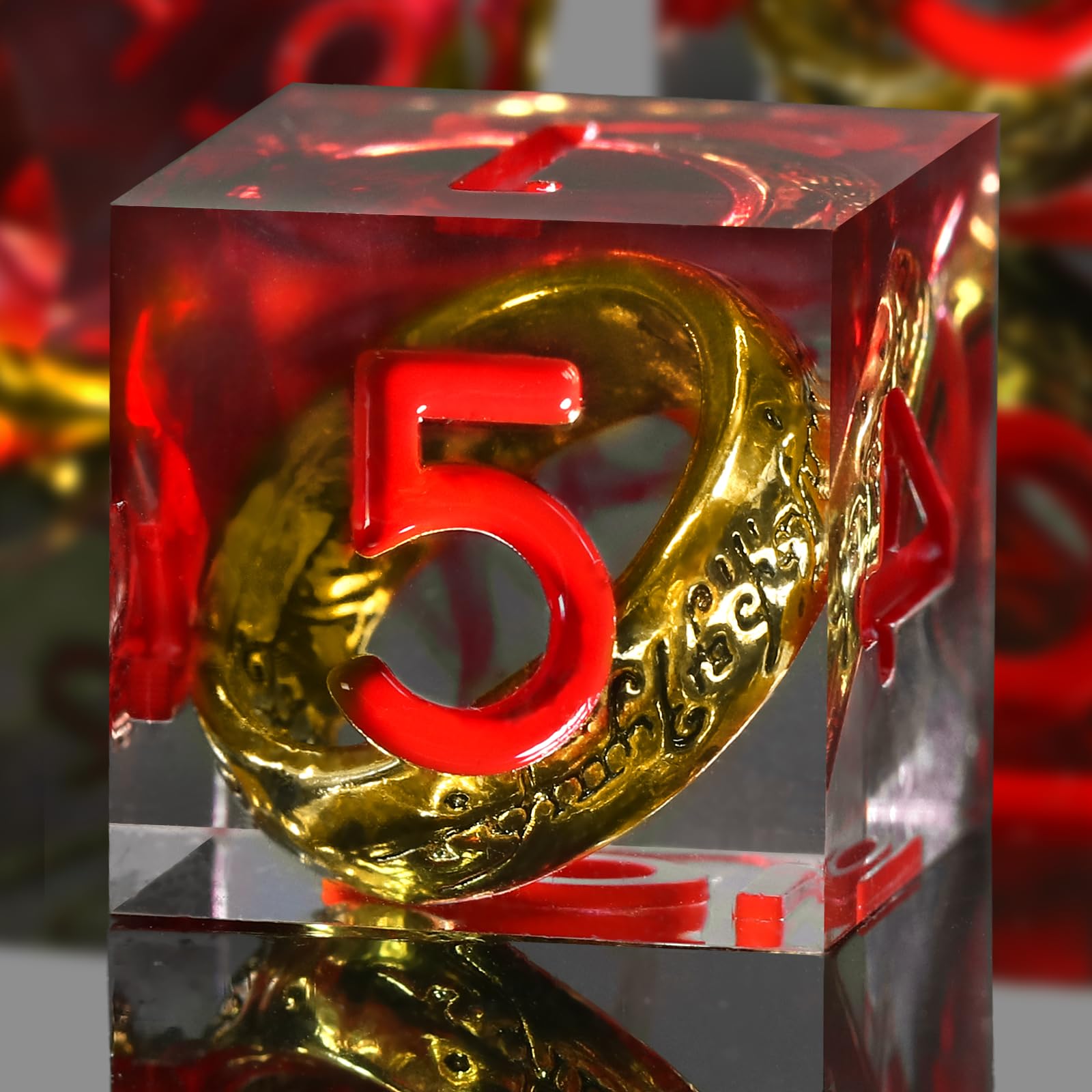 FONVGOGO DND Dice Set Magic Herring Rings Resin Dungeons and Dragons Dice 7 Pieces Polyhedral DND Dice Game Cube with Gift Box DND Dice Set (Ring - Red)