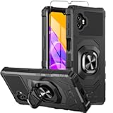 for Samsung Galaxy Xcover 6 Pro Phone Case with Tempered Glass Screen Protector,Military Grade Heavy Duty Shockproof Protective Cover,with Ring Kickstand for Xcover 6 Pro (Black)