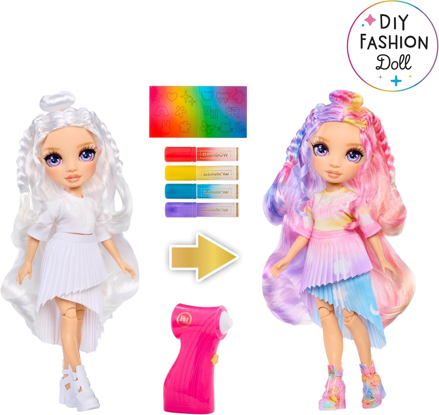 Rainbow High Air Brush & Create, 1 DIY Fashion Doll with Airbrush Market Kit, Washable Rainbow Markers, Long Hair - Image 2