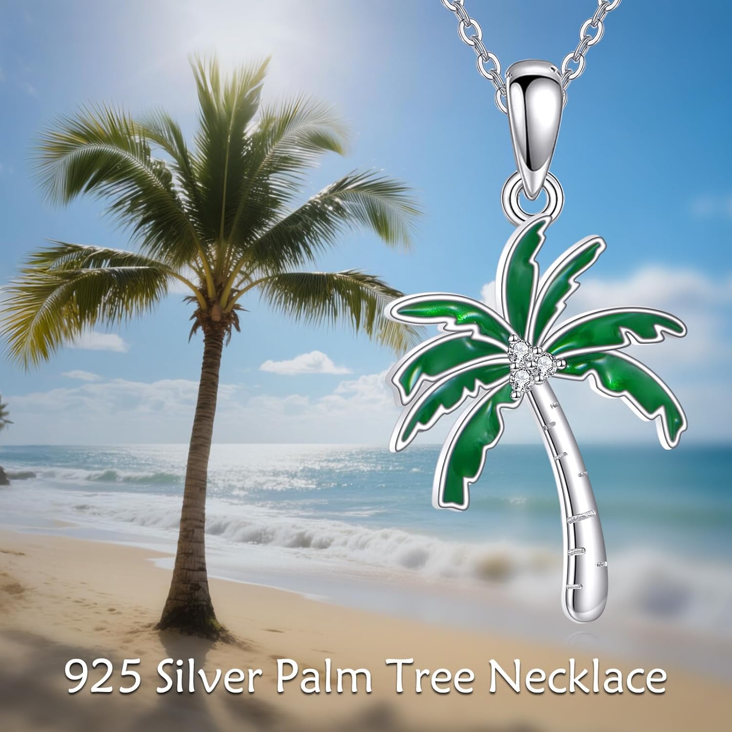 URONE Palm Tree Necklace for Women 925 Sterling Silver Turquoise Palm Tree Pendant Coconut Tree Jewelry Gifts - Image 6