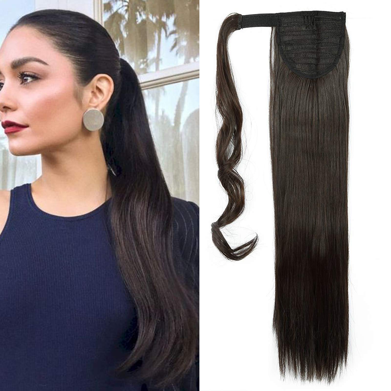 32"(81cm) SEGO Coleta Postiza Larga Pelo Sintético Se Ve Natural [Castaño Oscuro] Extensiones de Cabello Clip Cola Lisa Ponytail Extension (140g) — view 76