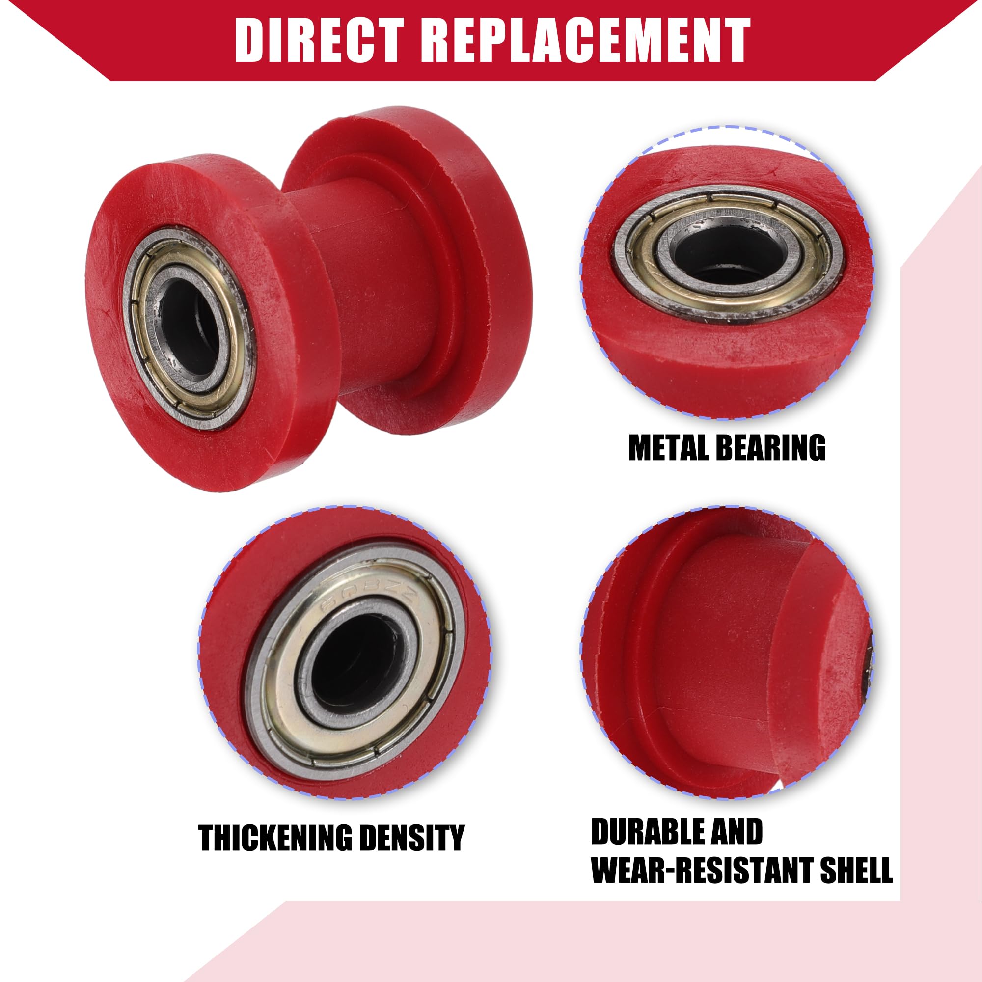 Tenditore a Rulli per Catena/per Moto 8mm 10mm 2 Set Rosso