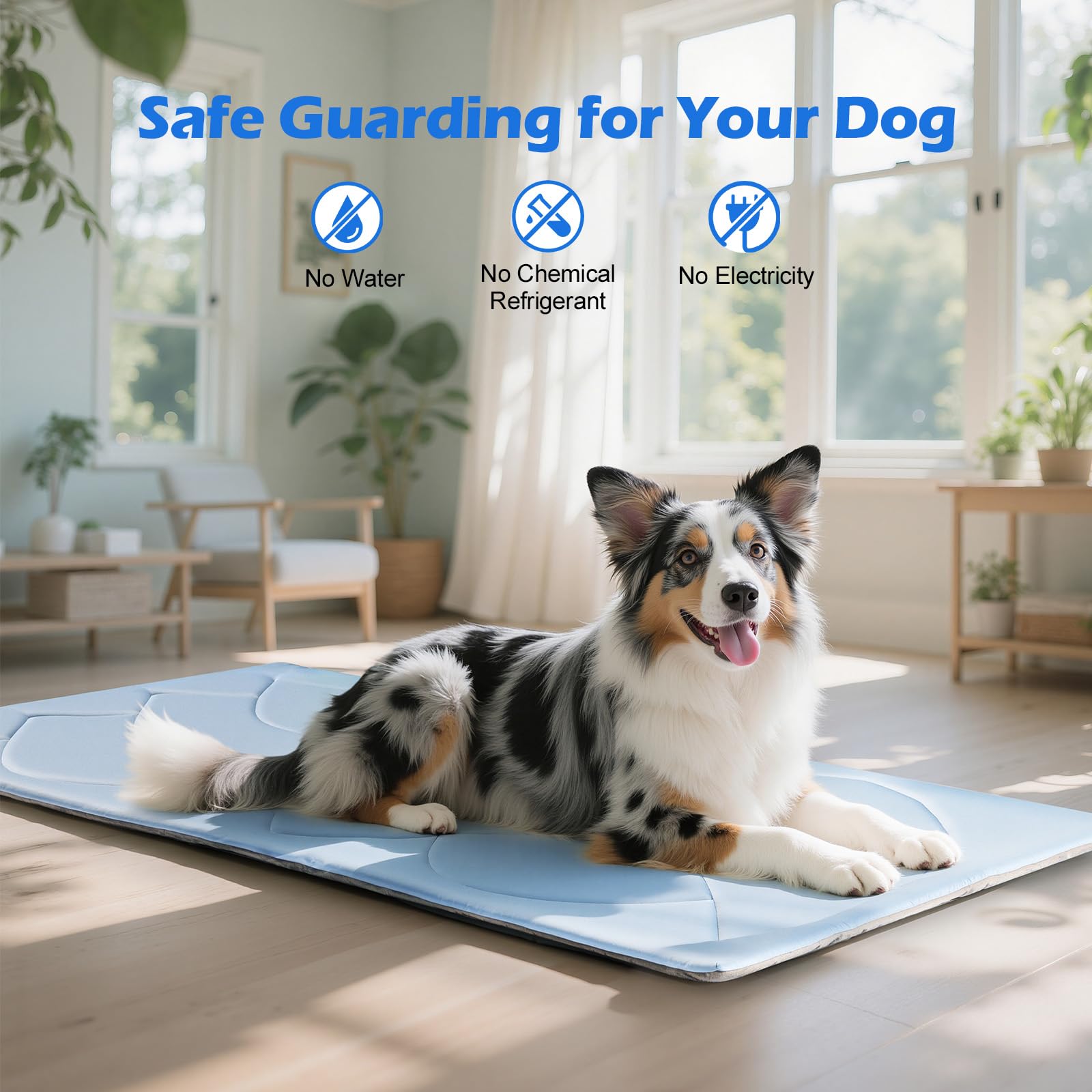 Alfombrilla Refrescante para Perro, 91×58cm (M), Q-MAX>0,4, Alfombrilla Autorrefrigerante para Perro de Doble Cara Reversible (Fresca y Cálida) para Mascotas Verano, Sin Gel, Azul + Gris