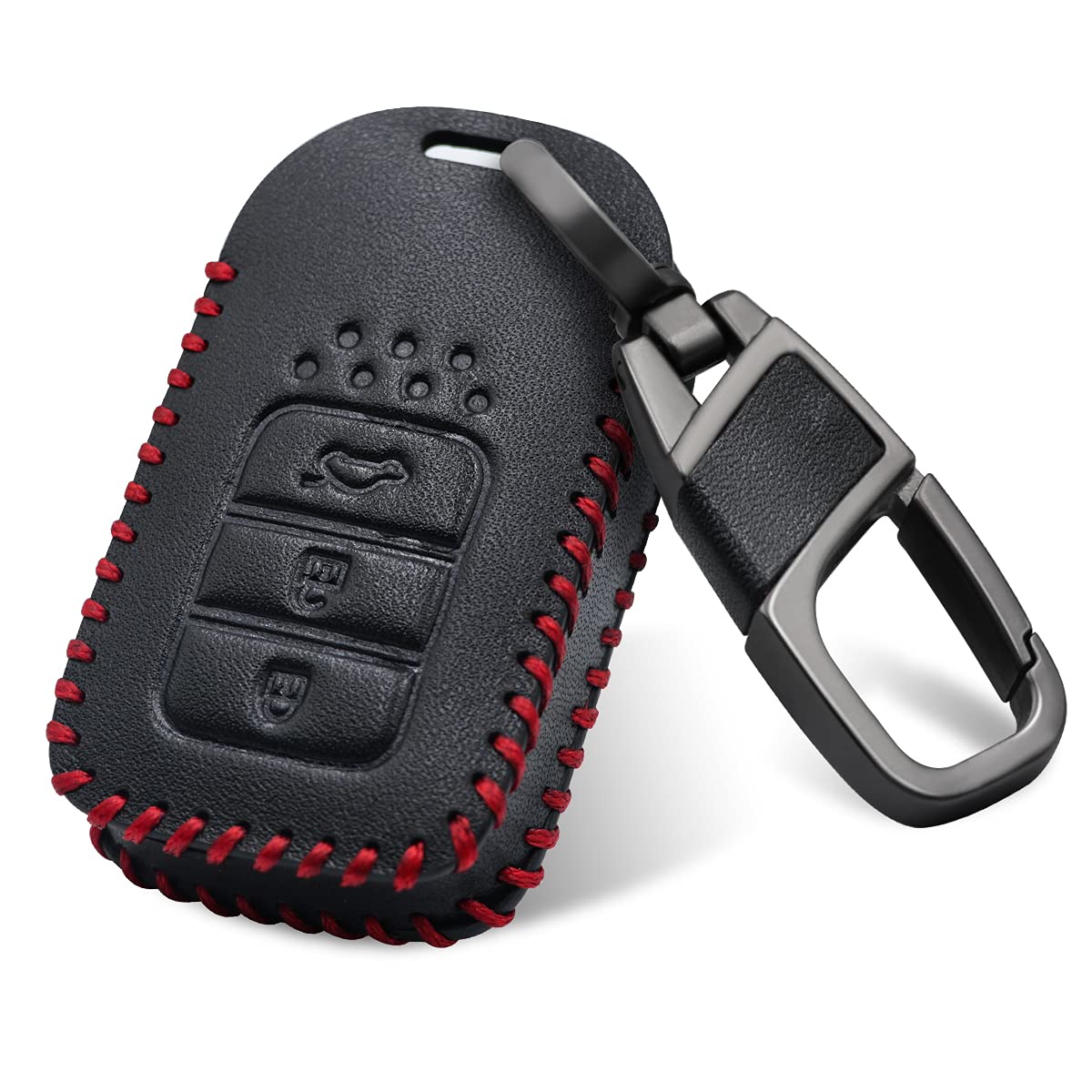 Genuine Leather Smart Key Keyless Remote Entry Fob Case Cover with Key Chain for Honda Civic, Fit, Accord, Pilot, CR-V (3 Keys) (Black), 5 keys
