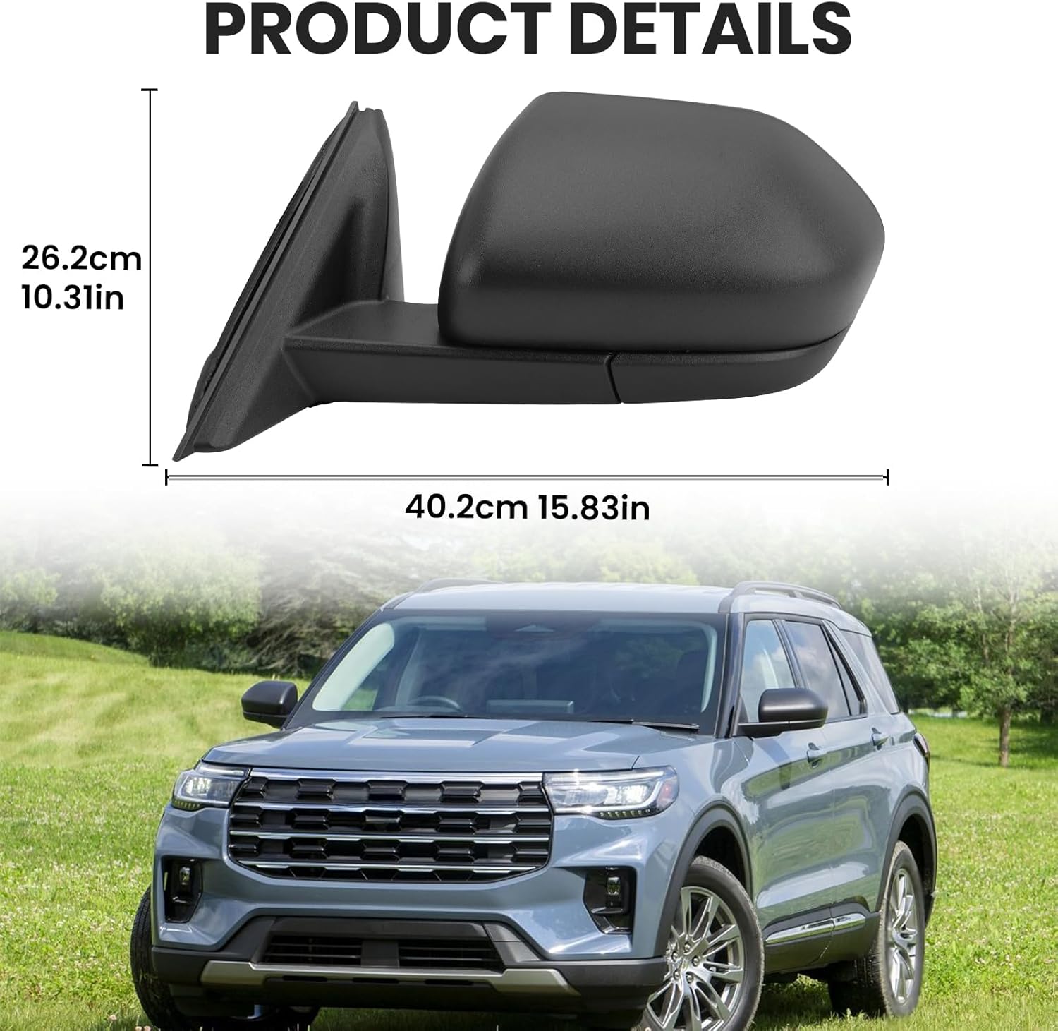 Left Driver Side Mirror Compatible with Ford Explorer 2020-2025 Power Glass Manual Folding Heated Blind Spot Detection Puddle Light Door Mirrors Textured Black Replace #LB5Z17683BA (8 Pins)