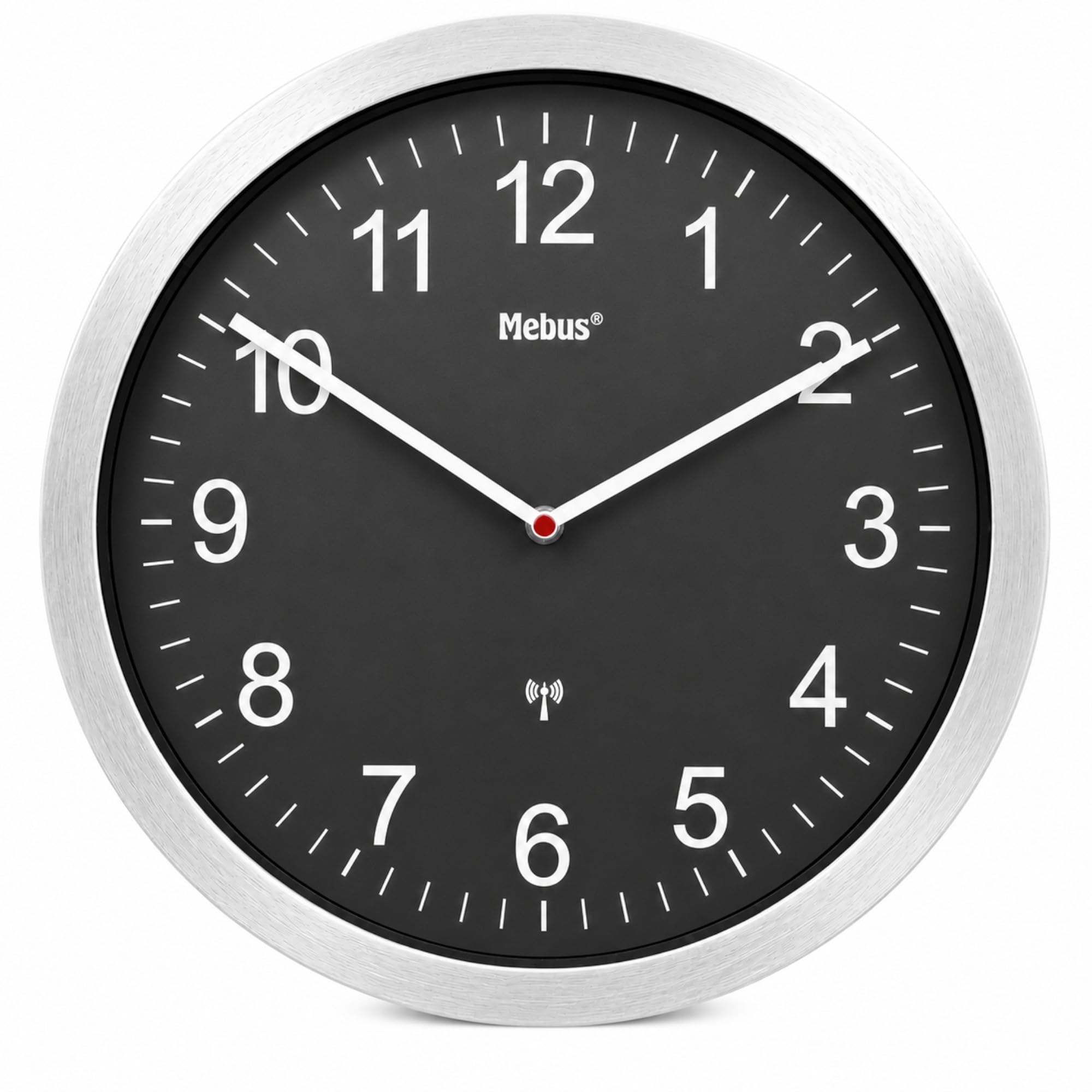 Mebus XXL Funkuhr Extra Große Wanduhr Lautlos Uhrwerk Kein Sekundenzeiger Ziffernblatt 45cm Durchmesser Modell 14120 Schwarz Silber 45 Zentimeter Durchmesser