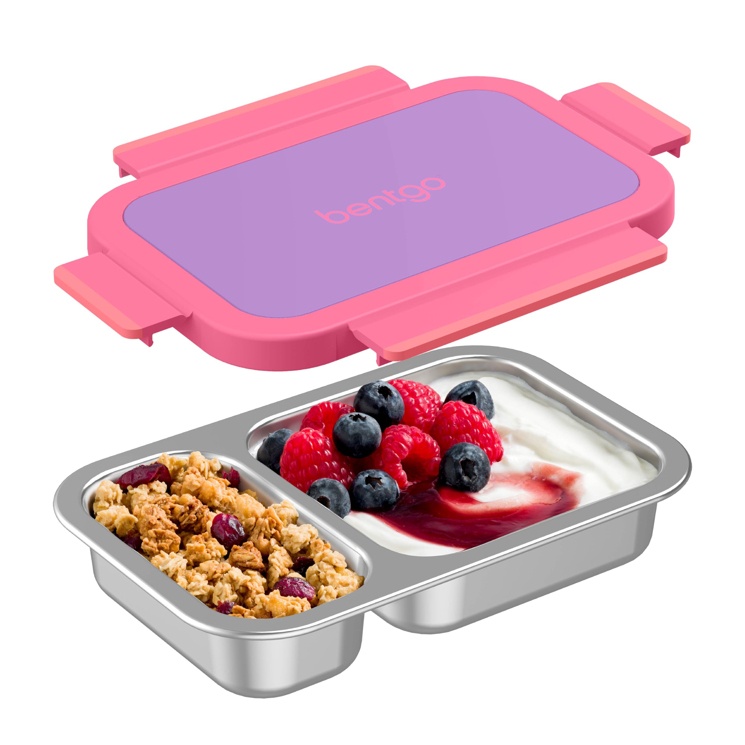 Bentgo Stainless Steel Snack Box - Leak-Proof, 2 Compartments, 2-Cup Capacity, Ideal for Kids 3+, Teens & Adults, Durable, Reusable (Lilac)
