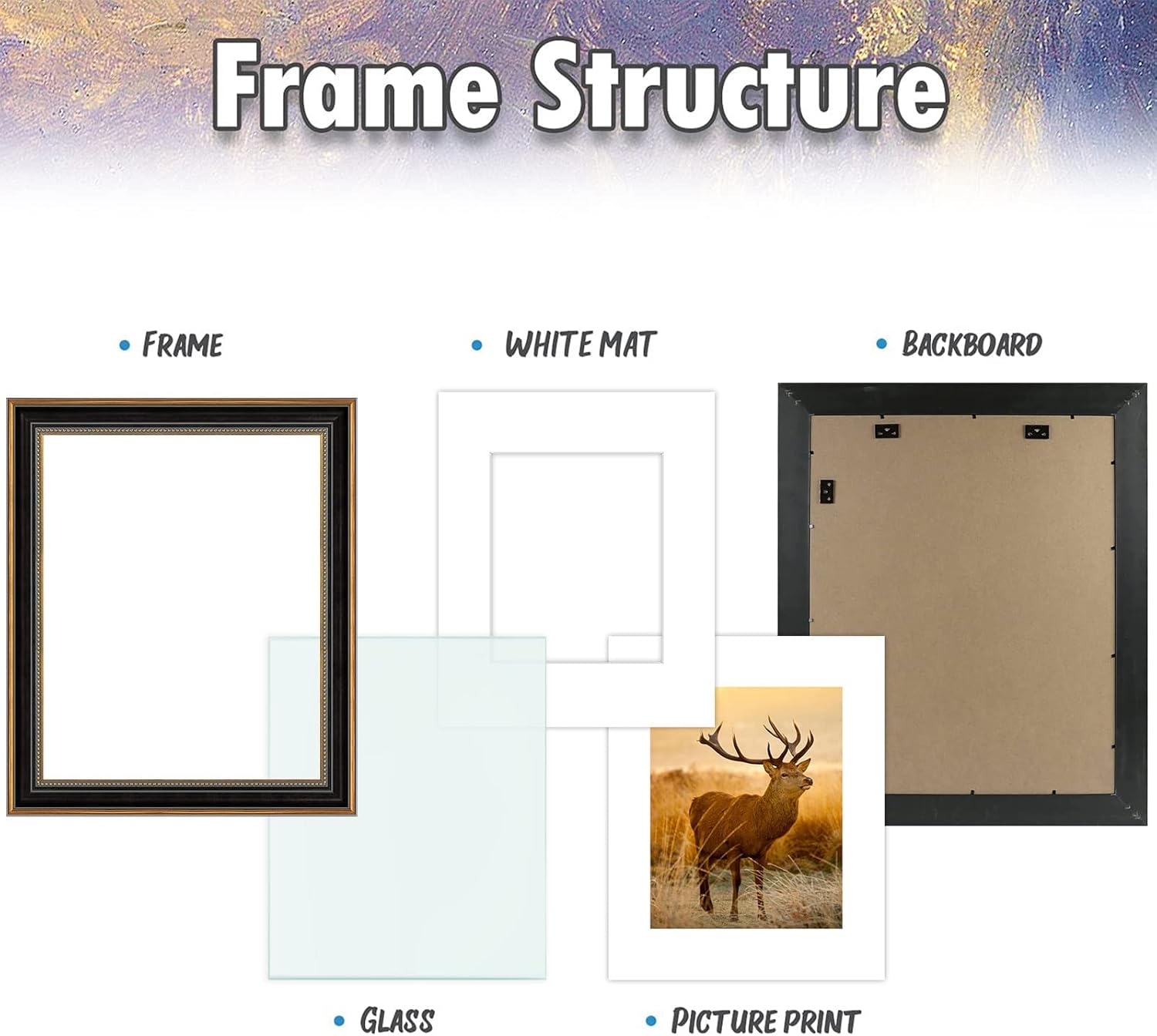 AUEAR,16x20 Picture Frame for 11x14 Photo With Mat or 16x20 Prints Without Mat,Vintage Style,Wall Mounting (Black and Ornate Gold) - Image 7