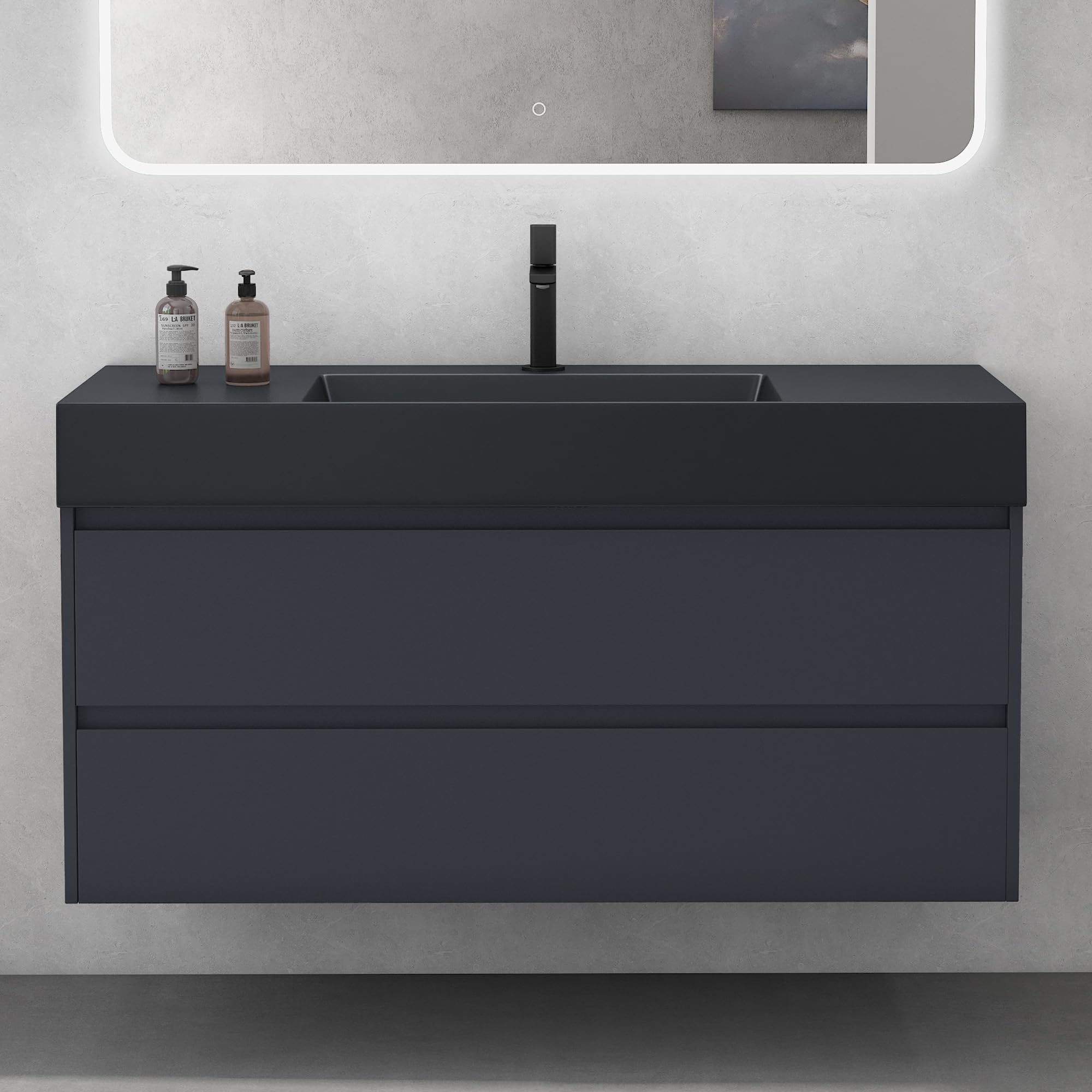 Mai & Mai Waschtisch Waschbeckenunterschrank inkl. Waschbecken | Badmöbel set, Badmöbel set, 120x48x63cm, in Anthrazit matt, mit 2-Schubladen, in Anthrazit, Deep